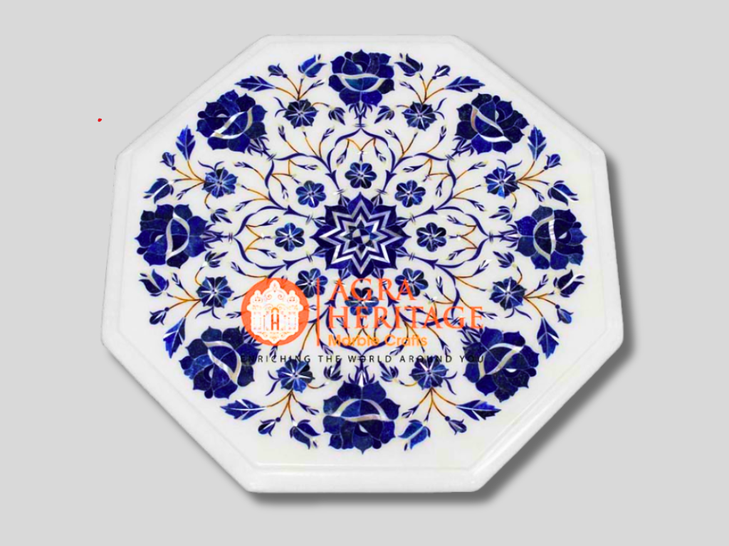 Marble White Coffee Table Top Lapis Floral Art